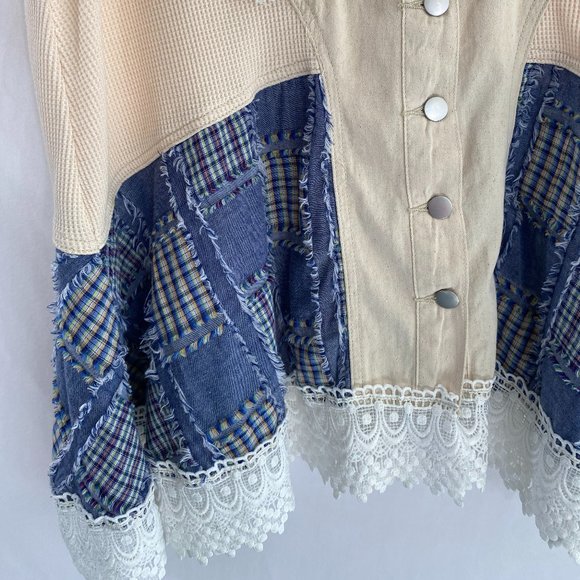 POL Bohemian Lacy White Blue Patchwork Dress Tunic Top NWOT Women's Size Large - Picture 6 of 15